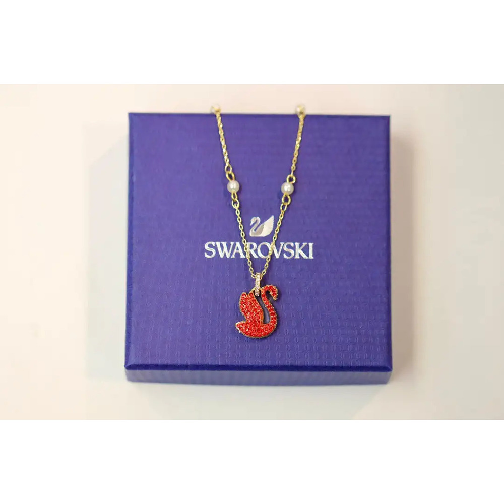 Swarovski Gold Pearl Red Swan Collarbone Necklace